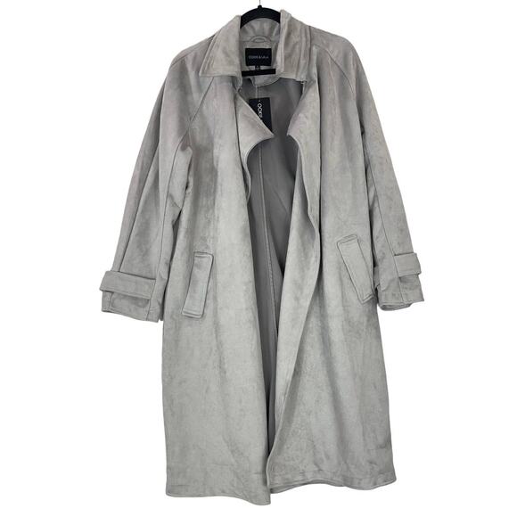 Ookie & Lala Jacket gray faux suede trench coat L - Picture 1 of 4